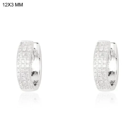 Triple Row Diamond Pavé (or 18k upon request) 14K Yellow Gold Huggie Earrings